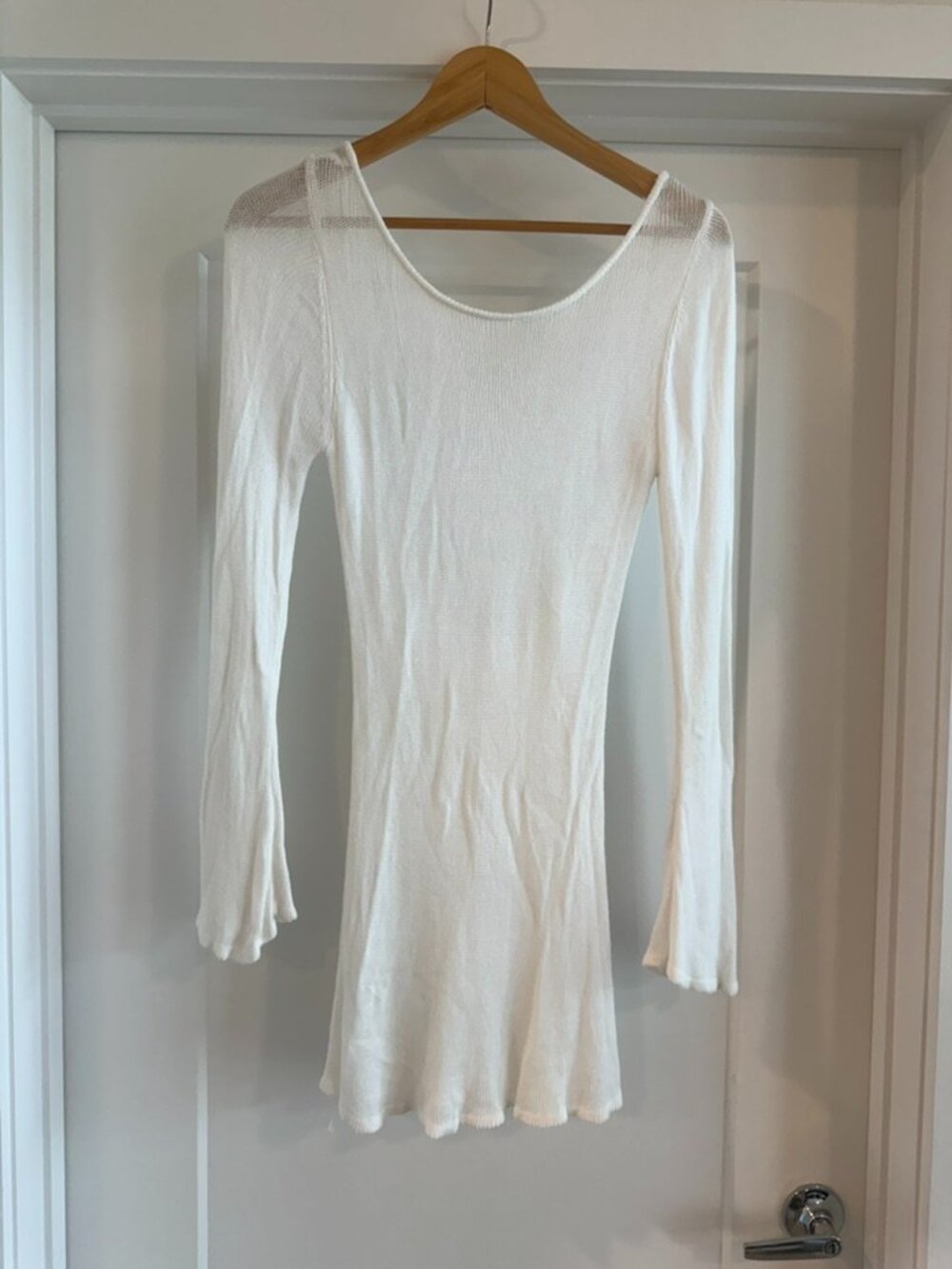 White Sheer Knit Long Sleeve Mini Dress Women’s Small